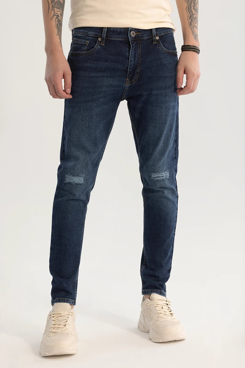 Work Jeans for Tough Jobs -Dark Blue Distressed Skinny Fit Jeans