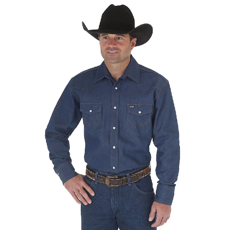 Minimalist Blouses for Simplicity -Wrangler Cowboy Cut® Long Sleeve Firm Finish Western Work Shirt (Blue)