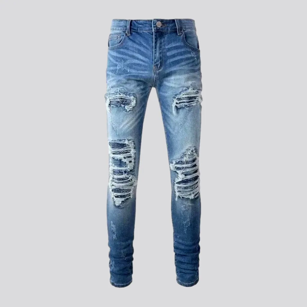 Rolled Shorts Jeans for Style -Damaged men's whiskered jeans