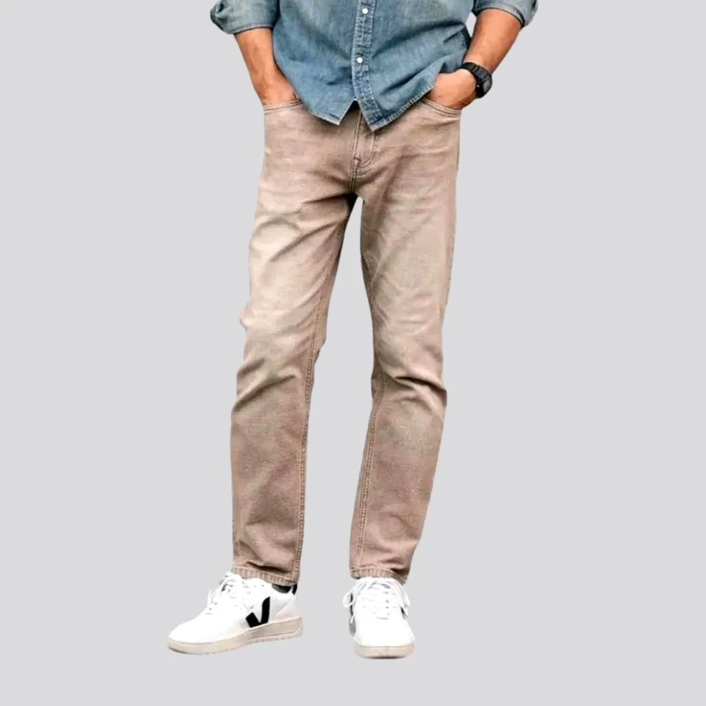 Wide Leg Jeans for Comfort -Casual smoothed color denim men's jeans