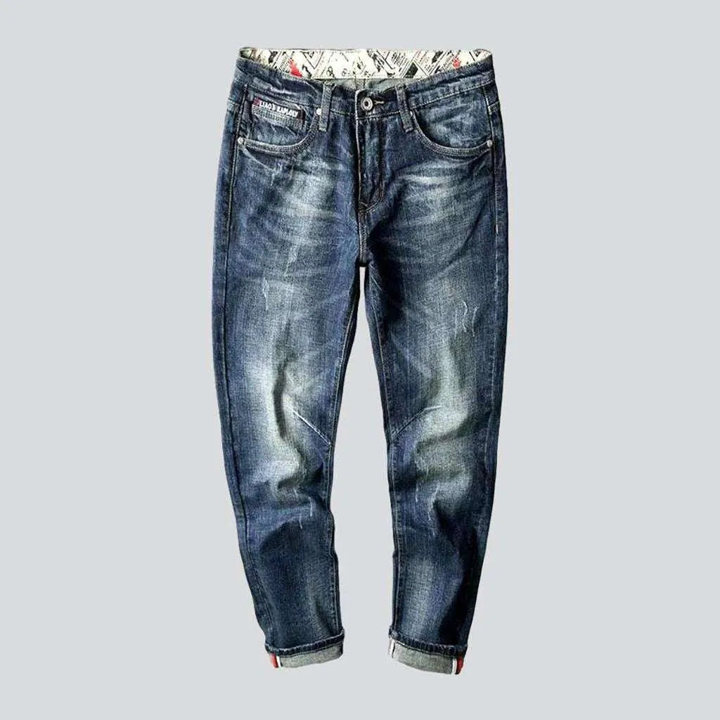 Denim Jeans for Durability -Printed pockets vintage men's jeans