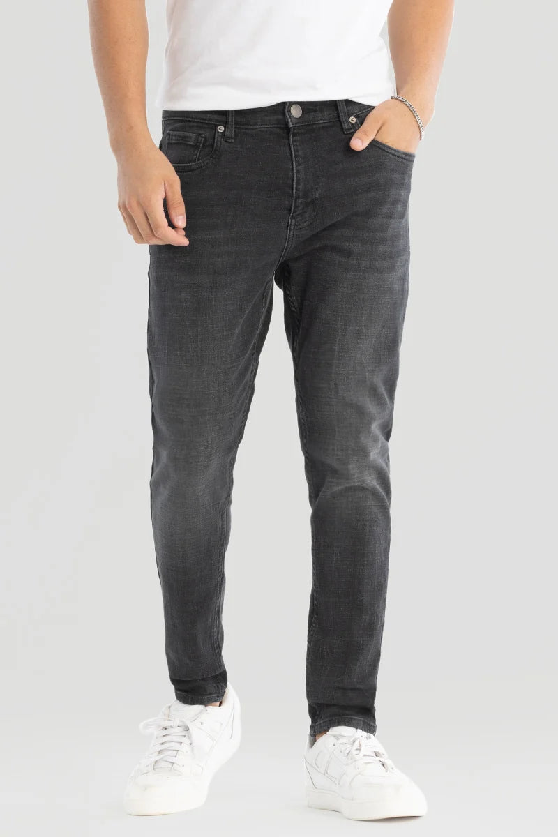 Studded Jeans for Punk -Charcoal Grey Plain Skinny Fit Jeans