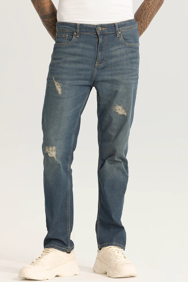 Capri Jeans for Beach Style -Blue Distressed Comfort Fit Jeans