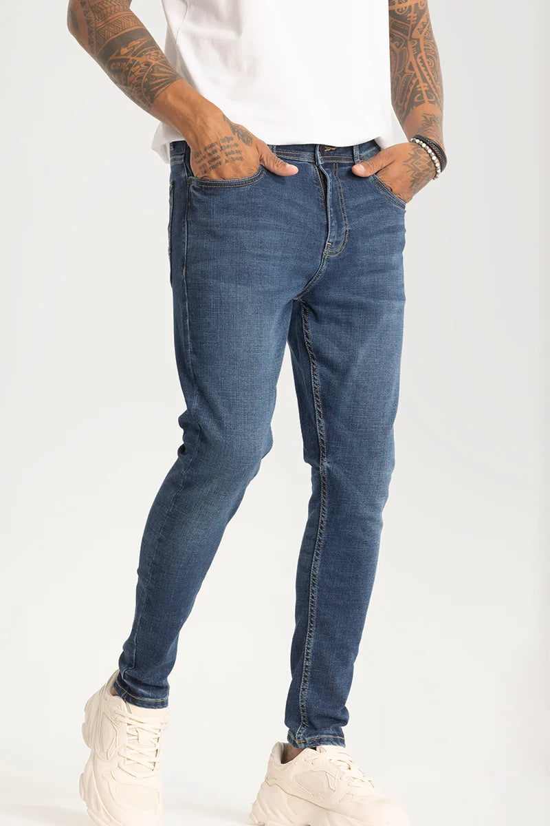 Straight Jeans for Classic Style -Dark Blue Plain Skinny Fit Jeans