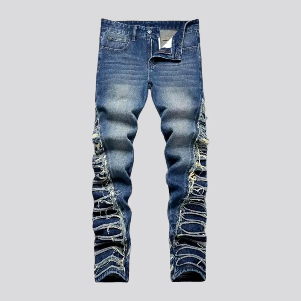 Outdoor Jeans for Adventures -Embroidered men's sanded jeans