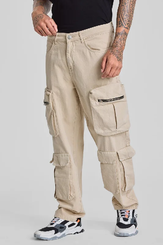 Anniversary Jeans for Special -Beige Baggy Fit Cargo Jeans