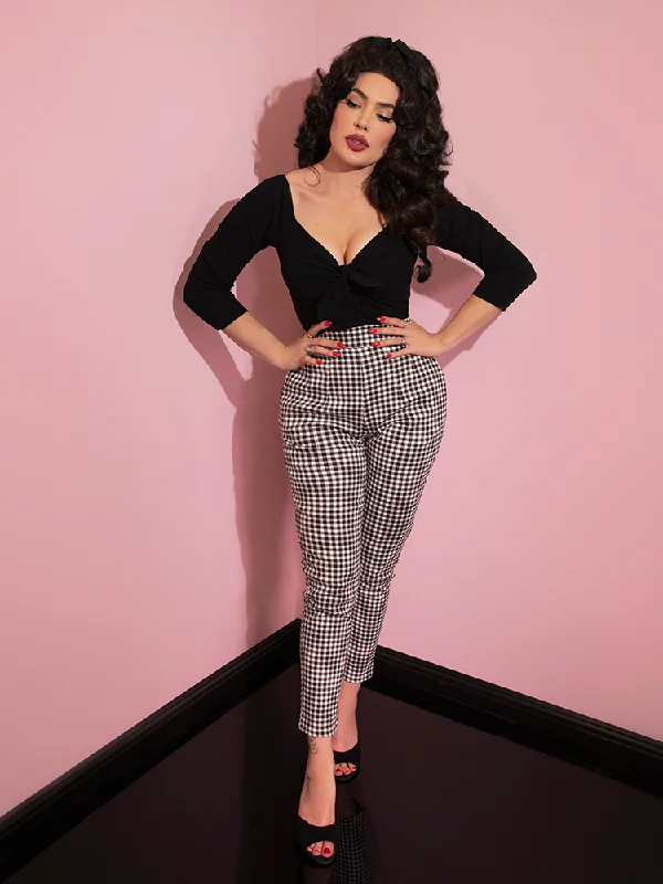 Classic straight-leg pants for versatile daily wear -Cigarette Pants in Black Gingham - Vixen by Micheline Pitt