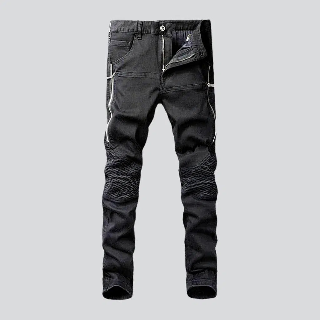 Cutoff Shorts Jeans for Fun -Side zippers skinny motorcycle jeans
 for men