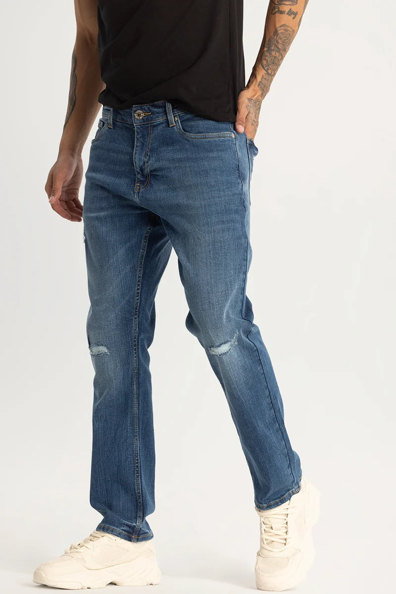 Tapered Jeans for Modern -Blue Distressed Regular Fit Jeans