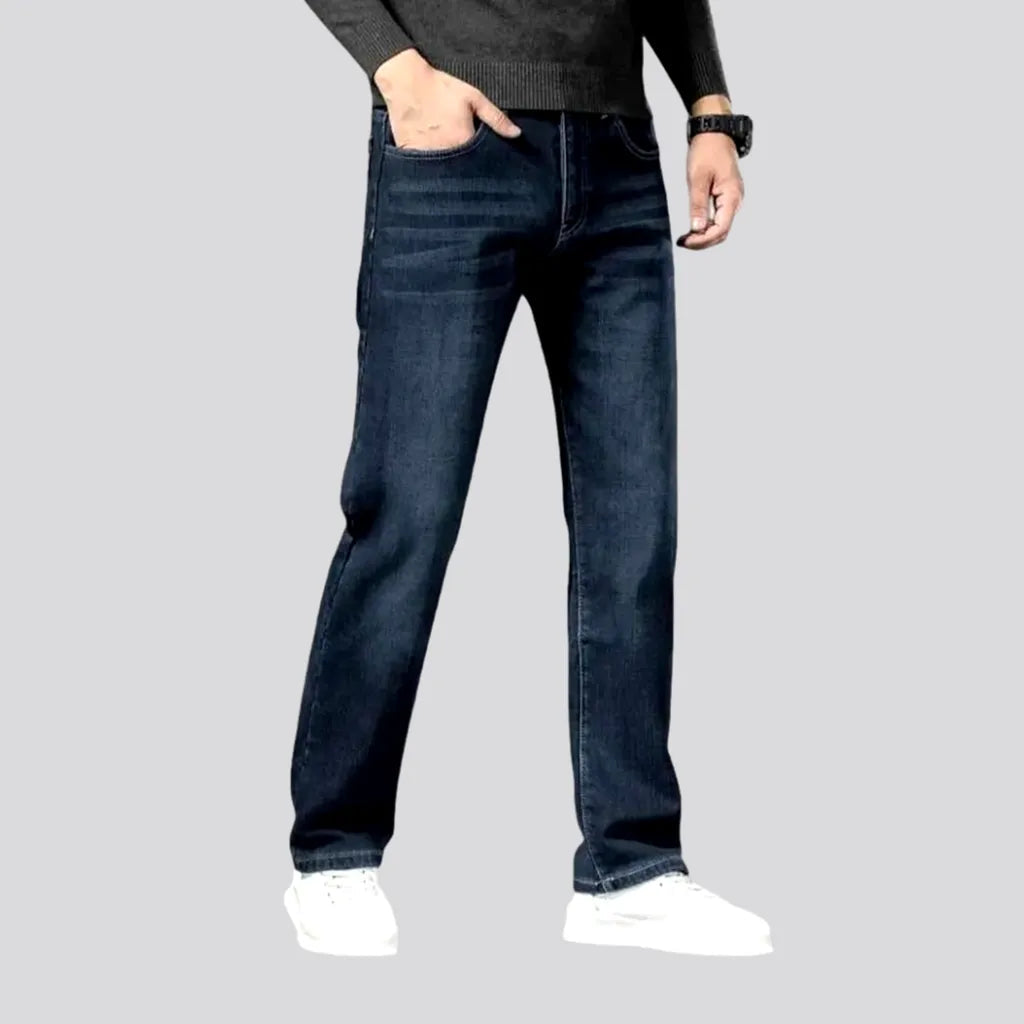 Recycled Jeans for Green -Sanded dark straight-cut men's jeans