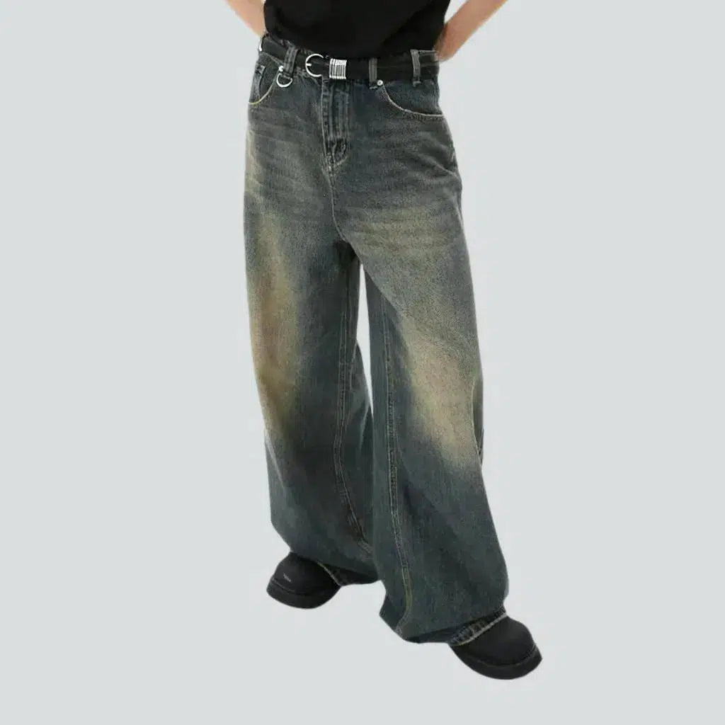 Skinny Jeans for Slim Fit -Floor-length men's sanded jeans