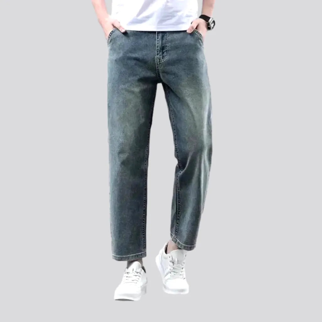 Embroidered Jeans for Detail -Sanded straight jeans
 for men