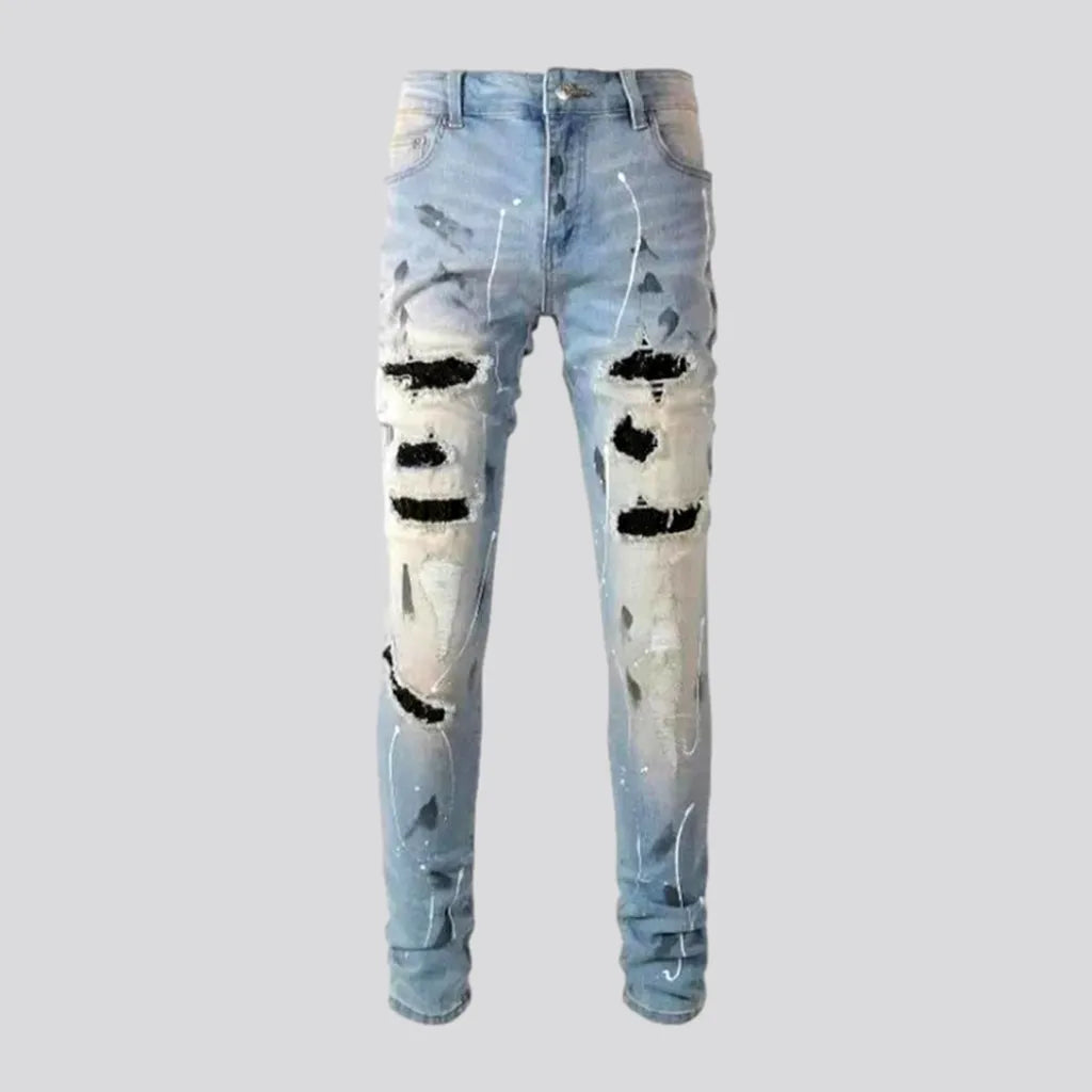 Mother's Day Jeans for Gift -Whiskered men's crystal-patch jeans