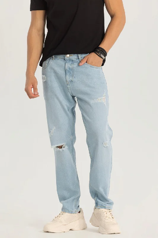 Khaki Jeans for Different -Light Blue Distressed Baggy Fit Jeans