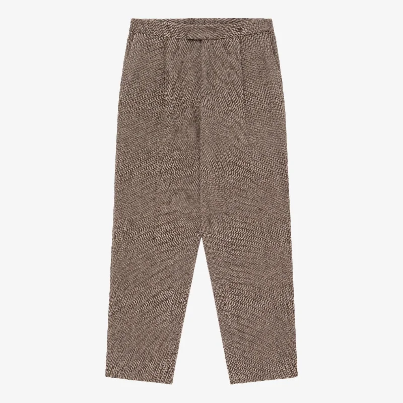 Adjustable waist pants for custom fit ease -Single Pleated Birdseye Wool Trouser