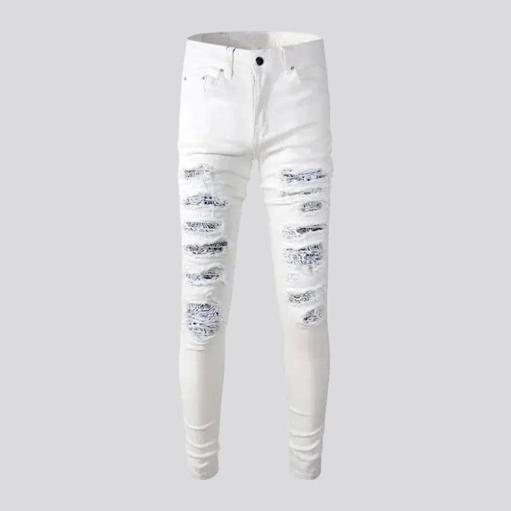 Embroidered Jeans for Detail -Distressed painted-patches jeans for men