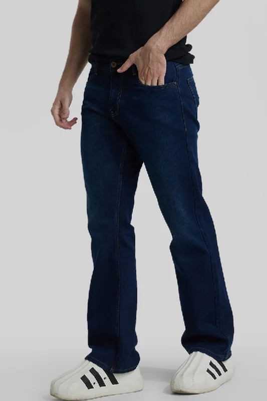 Zipper Fly Jeans for Convenience -Navy Bootcut Jeans