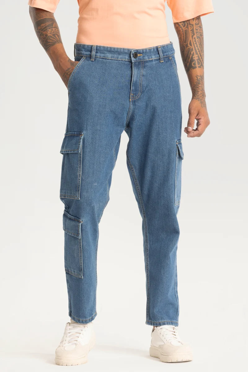 Business Jeans for Dressy -Blue Baggy Fit Cargo Jeans