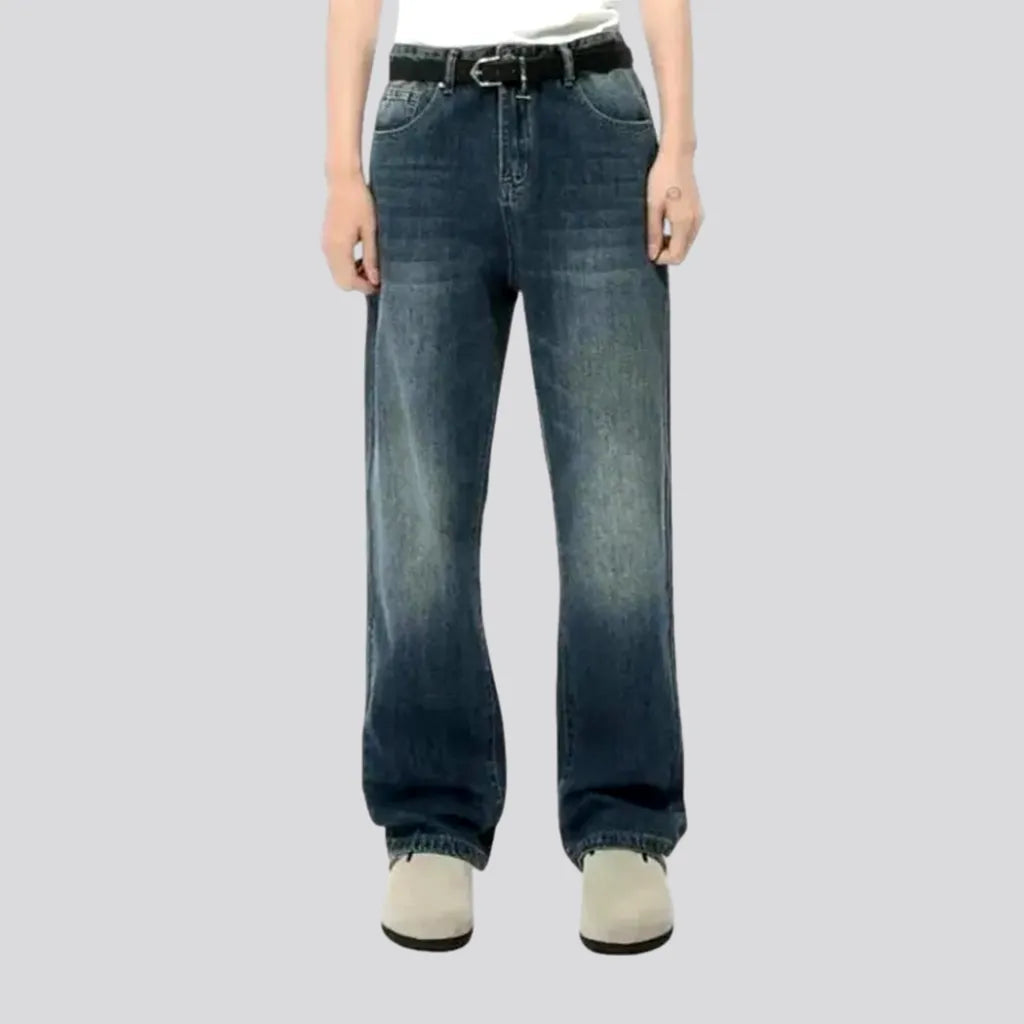 Cuffed Jeans for Stylish Touch -90s dark creased straight fit jeans for men