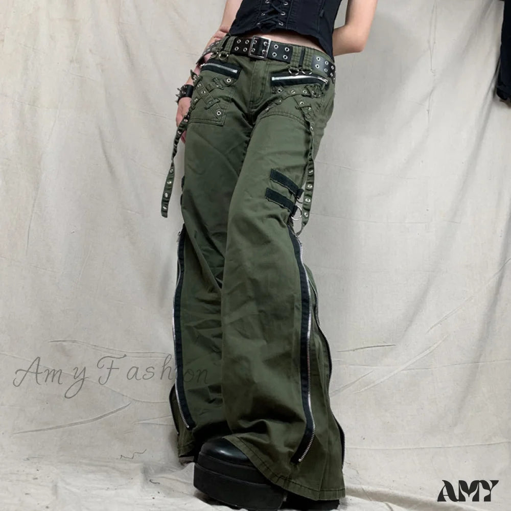 Cargo Pants with Cargo Pockets for Jogging -Amy Fashion - Bandage Low Waist Cargo Pants