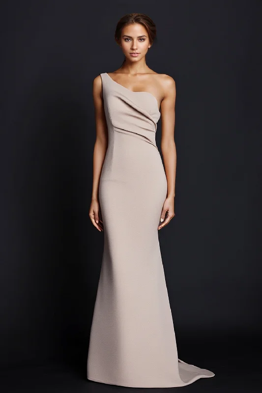 Minimalist Dresses for Simplicity -Khaki Mermaid One Shoulder Long Formal Dress