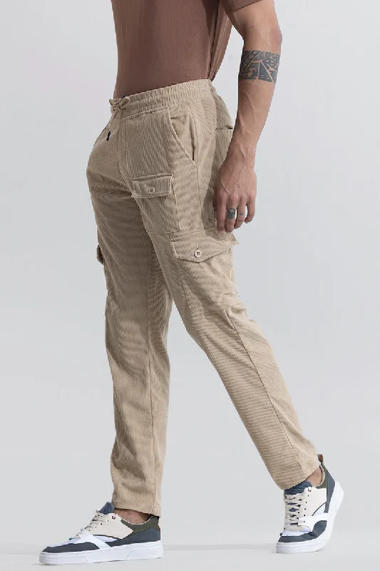 Cargo Pants with Cargo Pockets for Hiking Gear -Cullin Beige Corduroy Cargo Pant