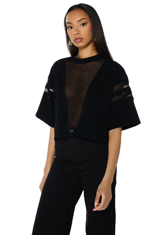 Chambray Shirts for Soft -ALL STAR RHINESTONE MESH TSHIRT IN BLACK