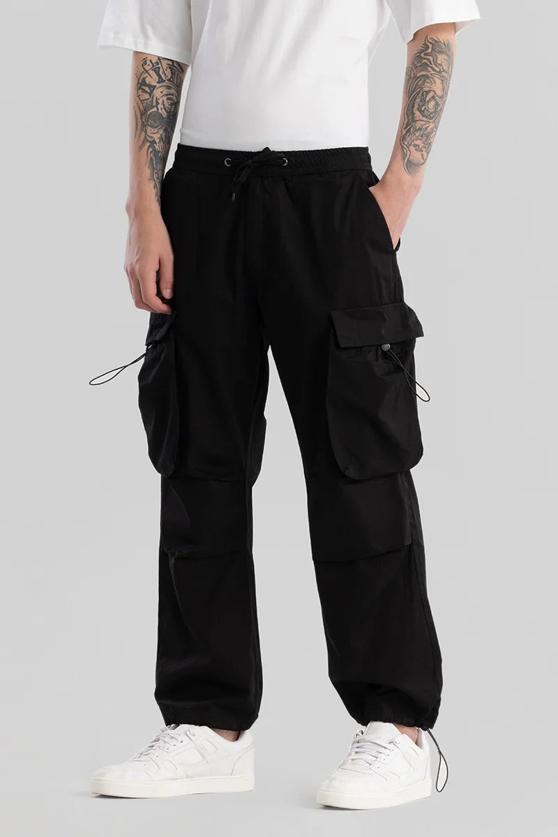 Cargo Pants with Cargo Pockets for Canoeing -Pockethive Black Parachute Pants