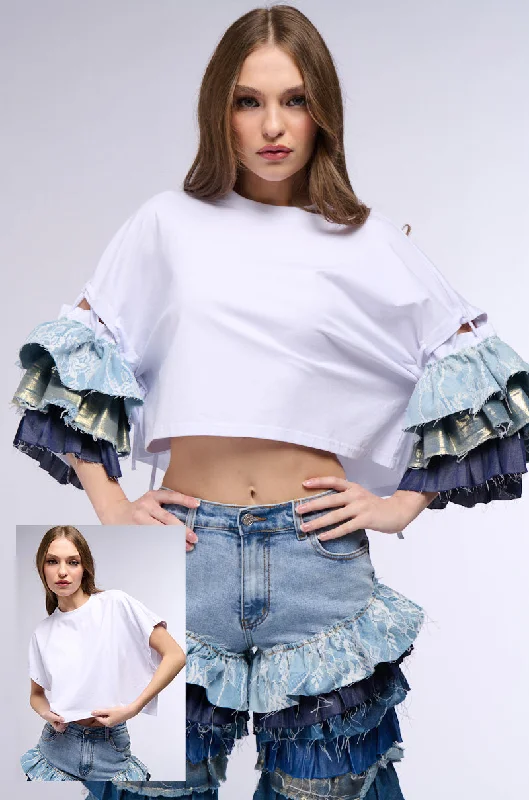 Green Blouses for Nature -WONDERLAND RUFFLED SLEEVE T SHIRT