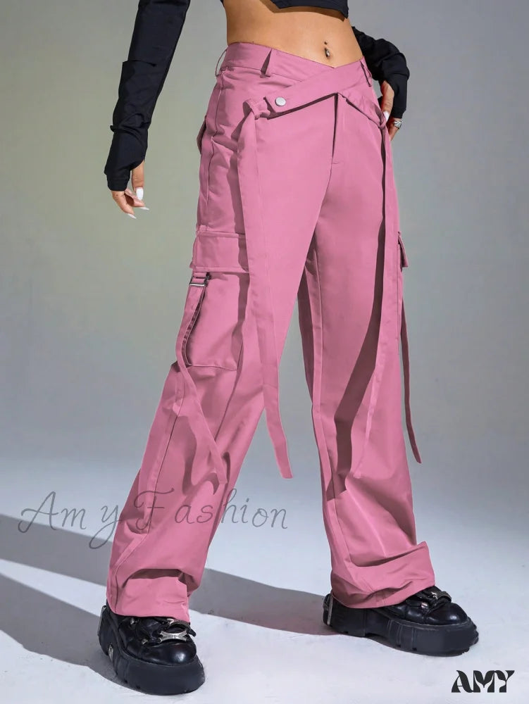 Cargo Pants for Men with Adjustable Waist -Amy Fashion - Solid Flap Pocket Cargo Pants