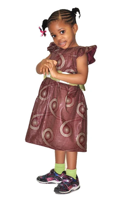 Brown Dresses for Earthy -Burnt Umber and Green African Print Dress for Girls