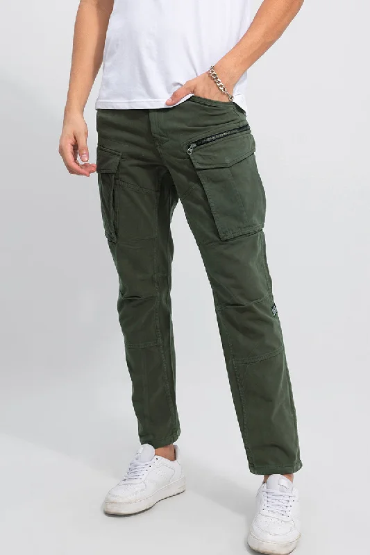 Cargo Pants with Cargo Pockets on Both Legs -Tyke Olive Cargo