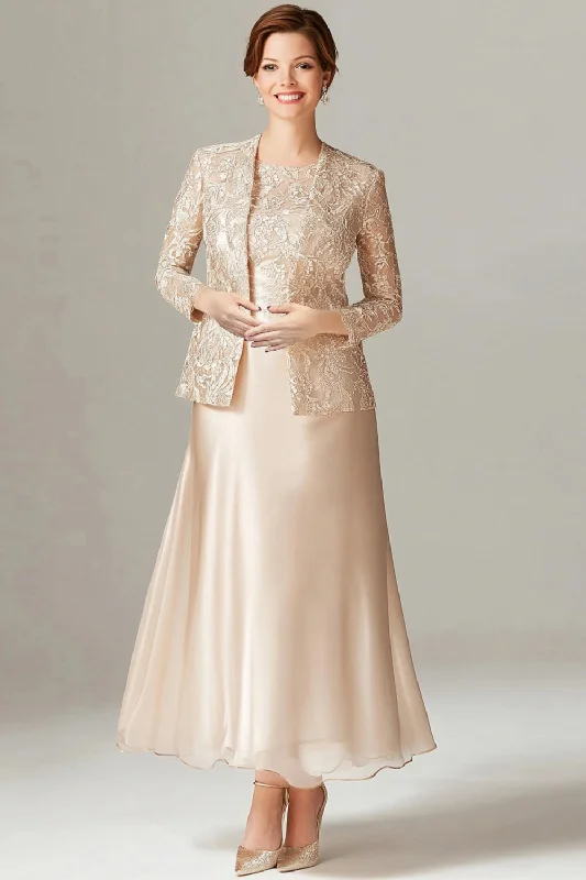 Patchwork Dresses for Bohemian -A-Line Champagne Chiffon 2-Piece Mother of the Bride Dress