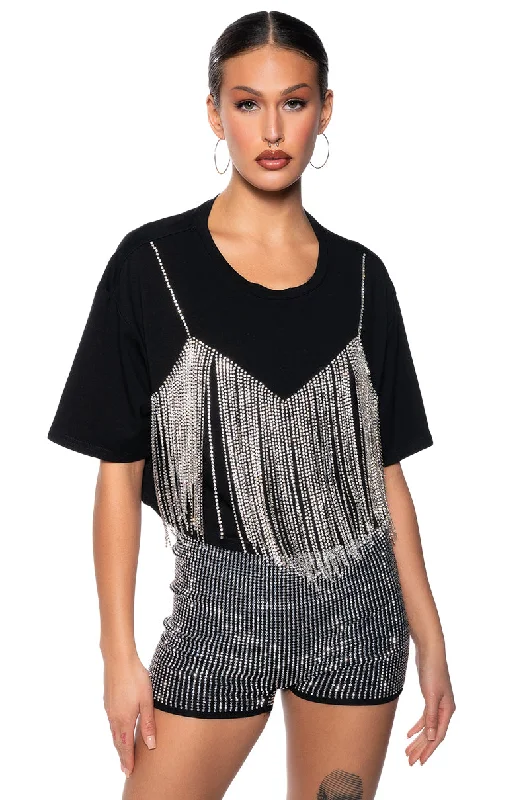 Plus Size Blouses for Curvy -CHROME DANCER RHINESTONE TSHIRT