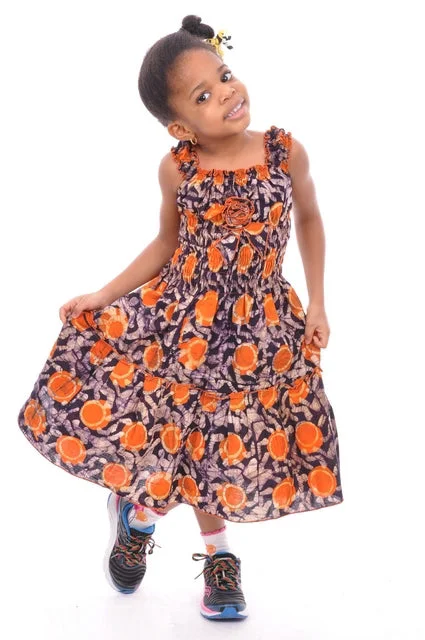 Ball Gown Dresses for Glamour -Orange and Brown African Batik Dress-DPC492