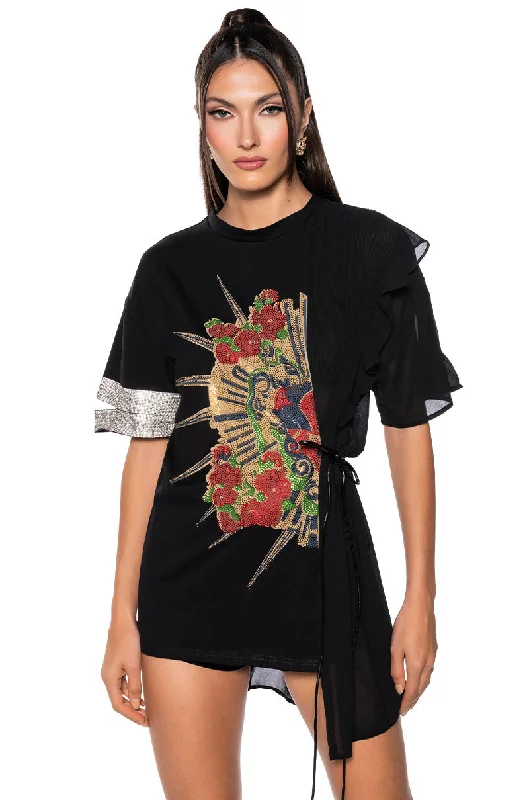 Triple Blouses for Complex -BELIEVE IT SHORT SLEEVE MIX FABRIC T-SHIRT