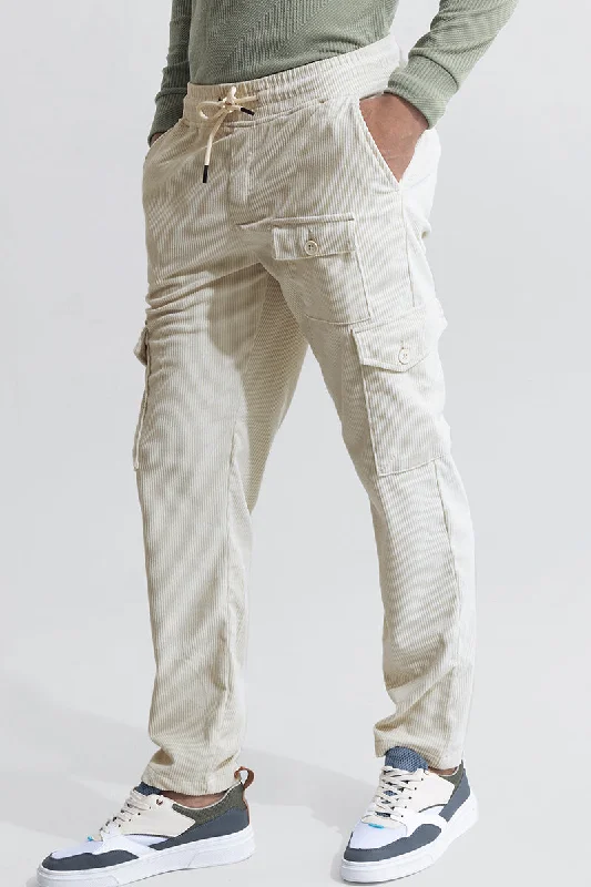 Cargo Pants with Cargo Pockets for Fishing -Cullin Off-White Corduroy Cargo Pant