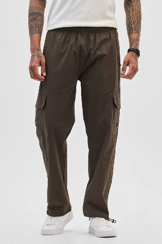 Cargo Pants with Cargo Pockets for Doctors -Dark Brown Relaxed Fit Parachute Pants