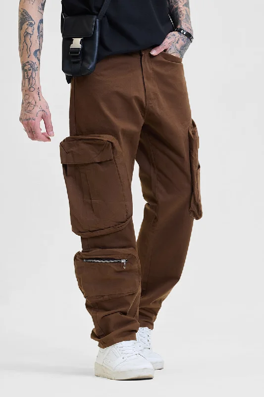 Cargo Pants with Cargo Pockets for Youth Sports -Brown Relaxed Fit Multi-Pocket Cargo Pants