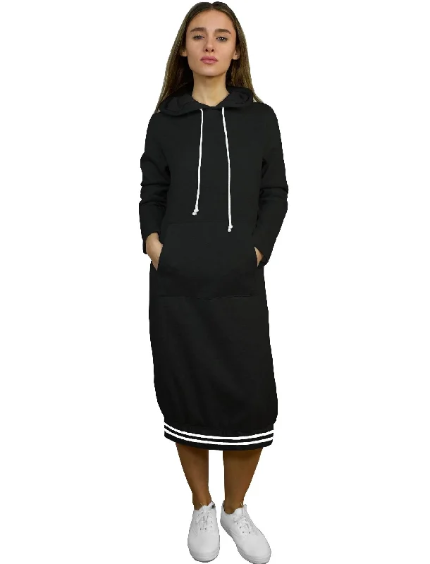 Tiered Dresses for Voluminous -Women's Stripe Trimmed Sweatshirt Hoodie Dress