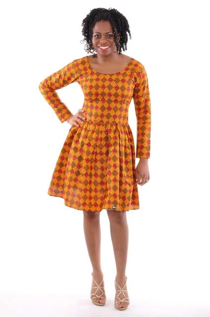 Mini Dresses for Youthful Look -Orange African Print Dress-DP3040