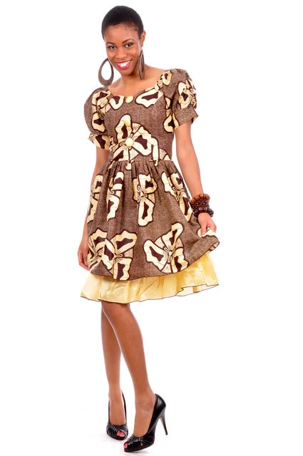 Denim Dresses for Casual Style -Brown African Print Dress