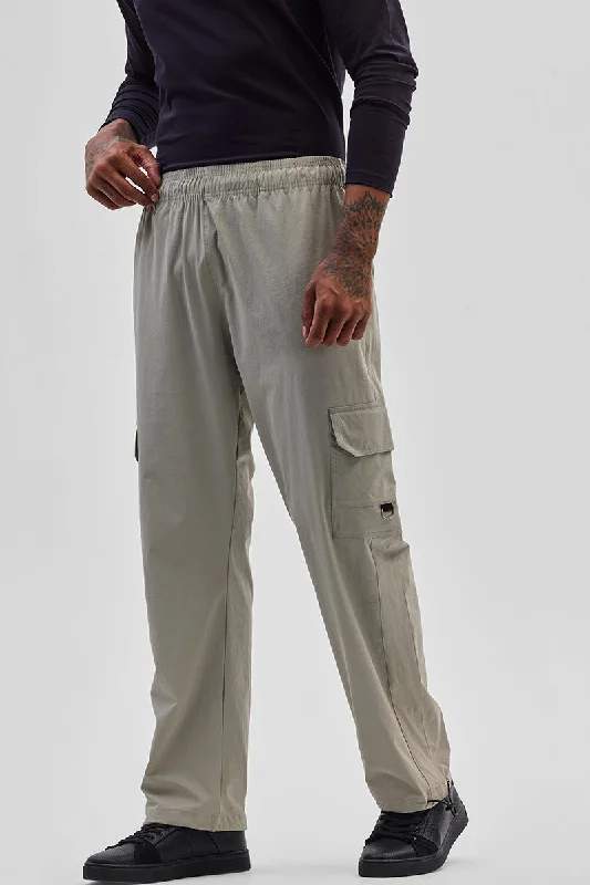 Cargo Pants with Cargo Pockets for Janitors -Light Grey Relaxed Fit Parachute Pants