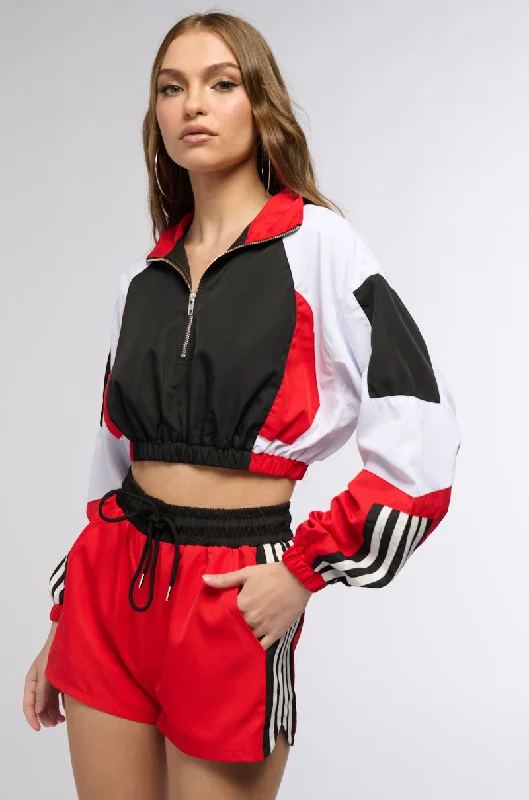 Striped Blouses for Fashionable -GAME TIME HALF ZIP CROP SWEATSHIRT