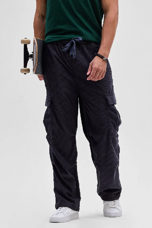 Cargo Pants with Cargo Pockets for Programmers -Navy Corduroy Baggy Fit Cargo