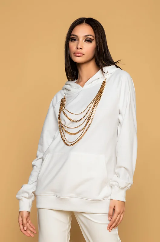 Vintage Blouses for Nostalgia -AXEL CHAIN DETAIL SWEATSHIRT WHITE