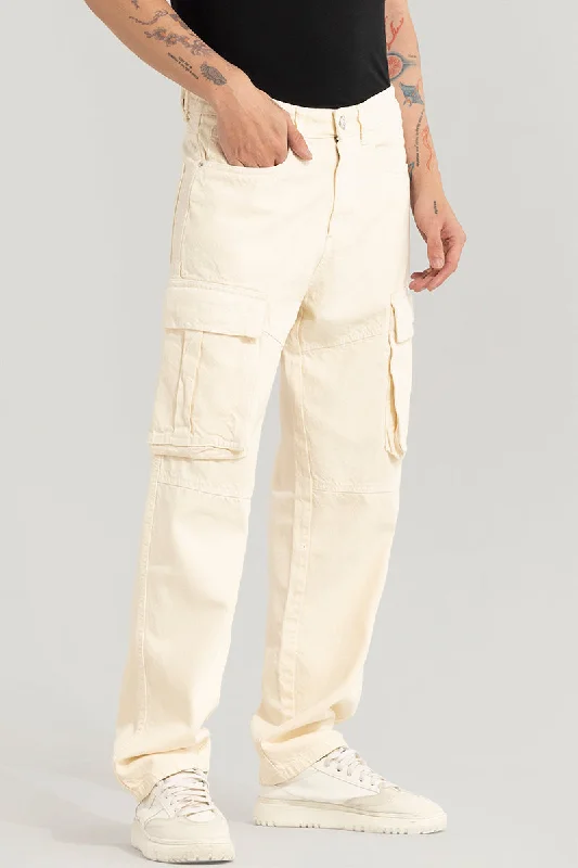 Cargo Pants with Cargo Pockets for Skateboarding -Adventure-Ready Cream Cargo Jeans