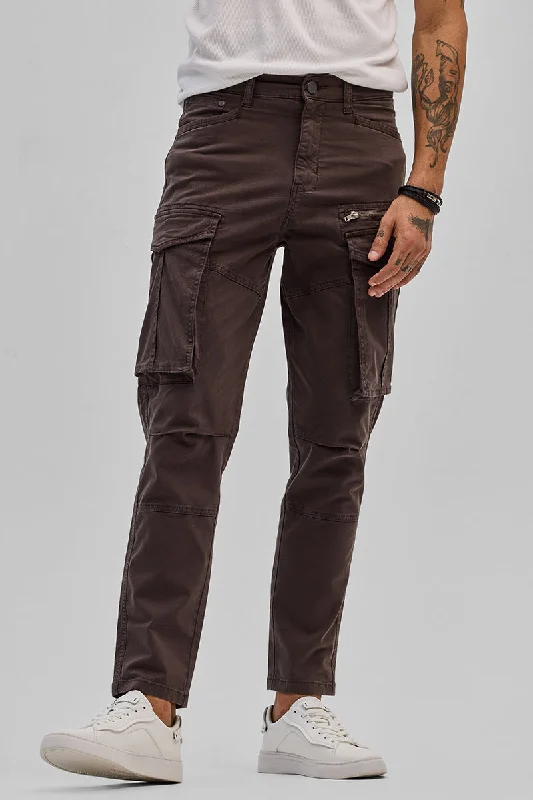 Cargo Pants with Cargo Pockets for Construction -Dark Brown Relaxed Fit Cargo Pants