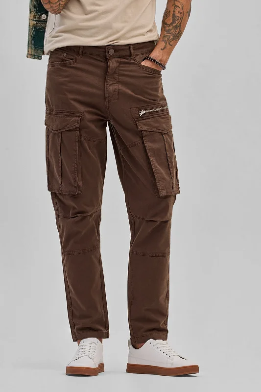 Cargo Pants with Cargo Pockets for Electricians -Brown Relaxed Fit Cargo Pants