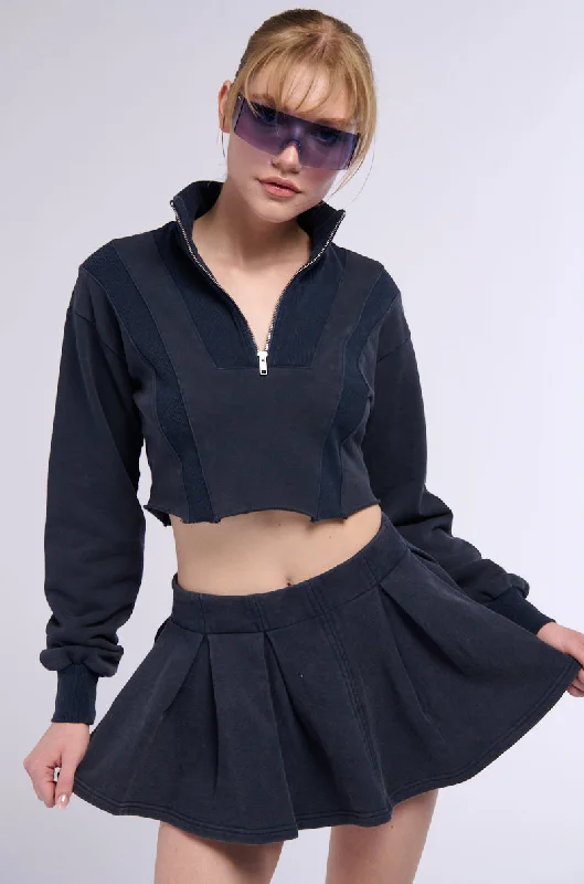 Twill Shirts for Durable -THINKING OF A PLACE HALF ZIP LONG SLEEVE CROP SWEATSHIRT